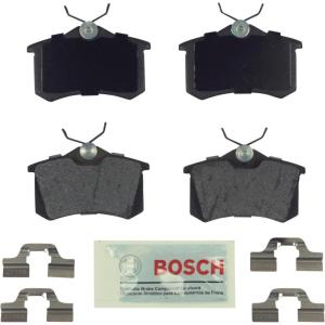 imageBOSCH BE340H Blue SemiMetallic Disc Brake Pad Set with Hardware  Compatible with Select Audi A4 A6 A8 S4 S6 S8 TT Volkswagen Beetle Cabrio Corrado Eos Golf Jetta Passat  More REAR