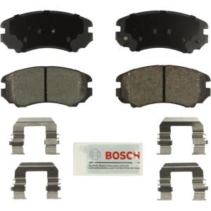 imageBOSCH BE924H Blue Ceramic Disc Brake Pad Set With Hardware  Compatible With Select Hyundai Azera Elantra Sonata Tiburon Tucson Kia Amanti Magentis Optima Soul Sportage FRONT