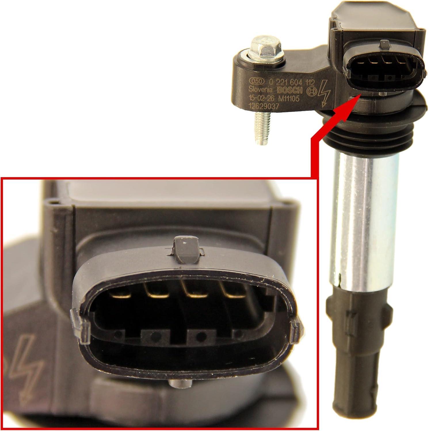 imageBOSCH 0221604112 Original Equipment Ignition Coil  Compatible with Select Buick Enclave LaCrosse Cadillac CTS SRX STS Chevrolet Traverse GMC Acadia Saab 93 Saturn Outlook  More  Single