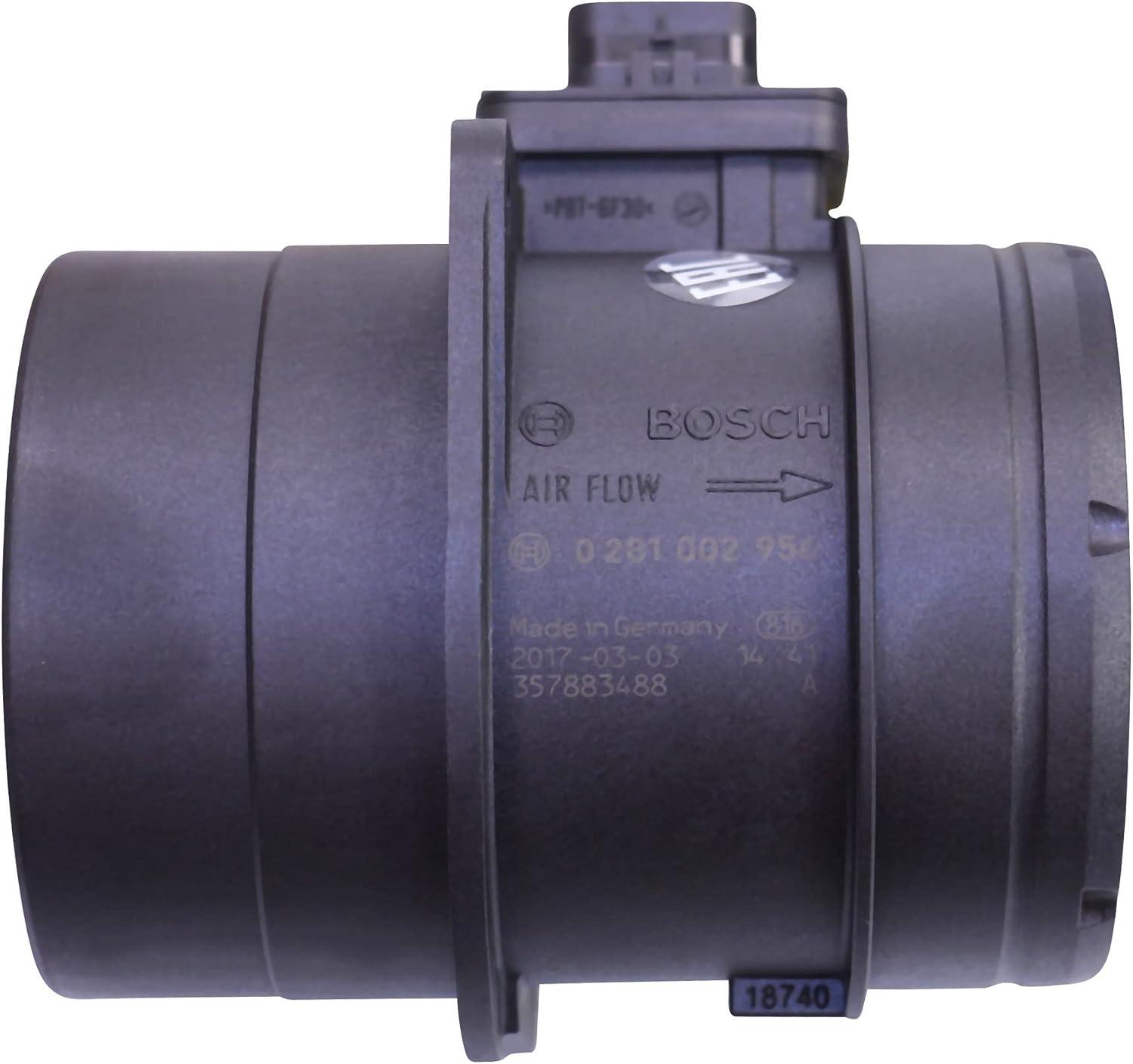 imageBOSCH 0281002956 Original Equipment Mass Air Flow MAF Sensor  Compatible With Select Audi A3 Volkswagen Beetle Golf Golf SportWagen Jetta Passat