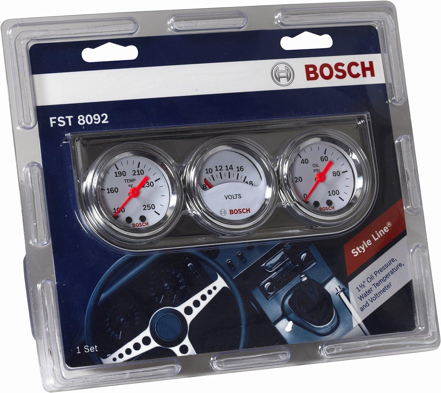 imageBosch SP0F000039 Style Line 112quot Mini Triple Gauge Kit White Dial Face Chrome Bezel