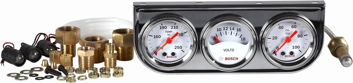 imageBosch SP0F000039 Style Line 112quot Mini Triple Gauge Kit White Dial Face Chrome Bezel