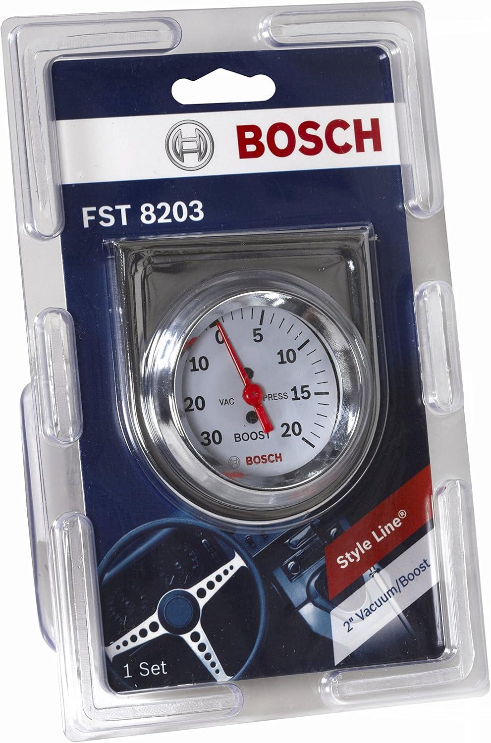 imageBosch SP0F000042 Style Line 2quot Mechanical VacuumBoost Gauge White Dial Face Chrome Bezel