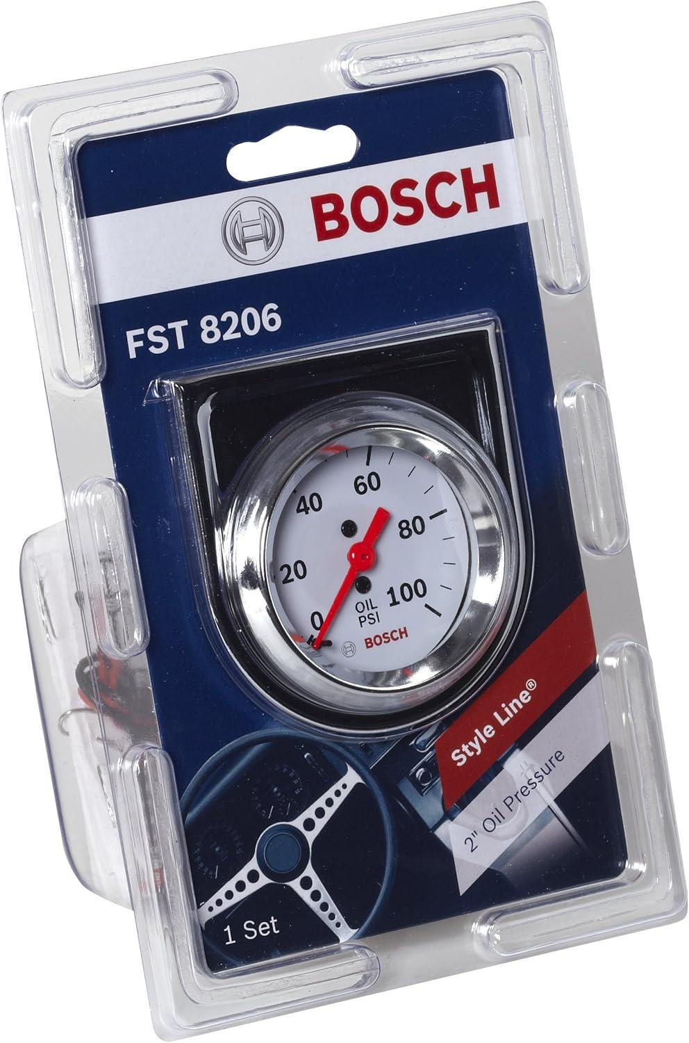 imageBosch SP0F000044 Style Line 2quot Mechanical Oil Pressure Gauge White Dial Face Chrome Bezel