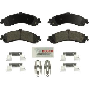 imageBOSCH BE834H Blue Ceramic Disc Brake Pad Set With Hardware  Compatible With Select Cadillac Escalade Chevrolet Avalanche Silverado Suburban Tahoe GMC Sierra Yukon Yukon XL  More REAR